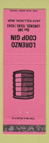 Matchbook Cover - Lorenzo COOP Gin Cotton Lorenzo TX WEAR
