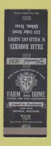Matchbook Cover - Tillie Roberts Insurance W Willis Cox Abilene TX CREASED
