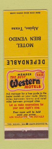 Matchbook Cover - Motel Bien Venido Alpine TX Best Western