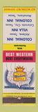 Matchbook Cover - Colonial Inn Monahans TX Colorado City Abilene WEAR