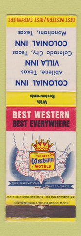 Matchbook Cover - Colonial Inn Monahans TX Colorado City Abilene WEAR