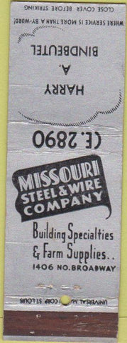 Matchbook Cover - Harry Bindeutel Missouri Steel Wire St Louis? WEAR