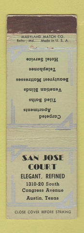 Matchbook Cover - San Jose Court Motel Austin TX