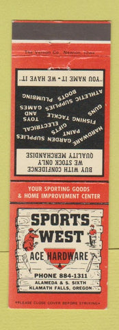Matchbook Cover - Sports West Ace Hardware Sporting Goods Klamath Falls OR