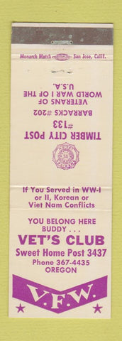 Matchbook Cover - American Legion VFW Sweet Home OR