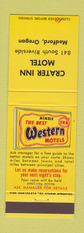 Matchbook Cover - Crater Inn Motel Medford OR Best Western