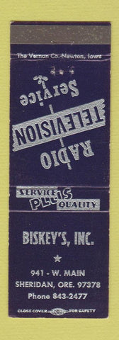 Matchbook Cover - Biskey's Radio TV Sheridan OR
