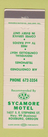 Matchbook Cover - Sycamore Motel Roseburg OR