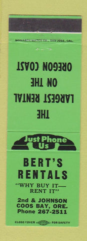 Matchbook Cover - Bert's Rentals Coos Bay OR