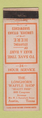 Matchbook Cover - Longhorn Waffle Shop Austin TX