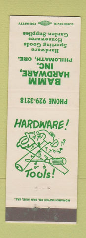 Matchbook Cover - Bamm Hardware Sporting Goods Philomath OR