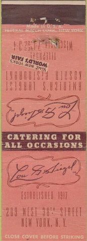 Matchbook Cover - Lou Siegel Restaurant New Yrok City Federal World's Fair WEAR