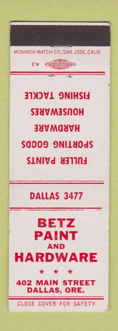 Matchbook Cover - Betz Paint Hardware Dallas OR Fuller Paints