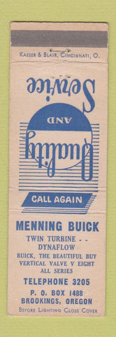 Matchbook Cover - Menning Buick Brookings OR