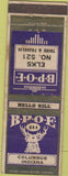 Matchbook Cover - Elks Club Columbus IN WORN
