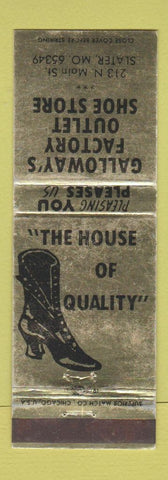 Matchbook Cover - Galloway's Factory Outlet Boots Slater MO WEAR