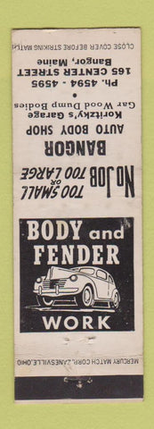 Matchbook Cover - Bangor Auto Body ME Koritzky's Garage