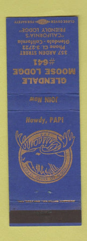 Matchbook Cover - Moose Lodge Glendale CA
