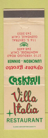 Matchbook Cover - Villa Italia Restaurant Glendale CA Montrose
