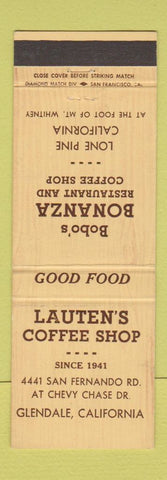 Matchbook Cover - Lauten's Coffee Shop Bobo's Bonanza Glendale CA