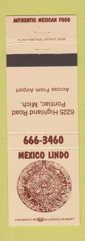 Matchbook Cover - Mexico Lindo Mexican Restaurant Pontiac MI