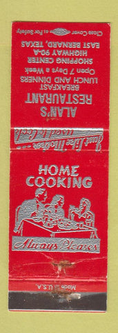 Matchbook Cover - Alan's Restaurant East Bernard TX WEAR