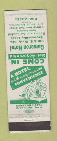Matchbook Cover - Cameron Hotel Brownsville TX