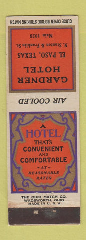 Matchbook Cover - Gardner Hotel El Paso TX