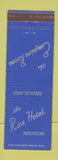 Matchbook Cover - Rice Hotel Houston TX