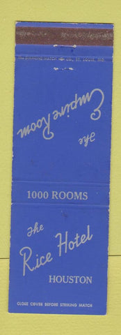 Matchbook Cover - Rice Hotel Houston TX