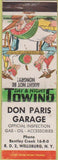 Matchbook Cover - Don Paris Garage Wellsburg NY gas oil hillbilly