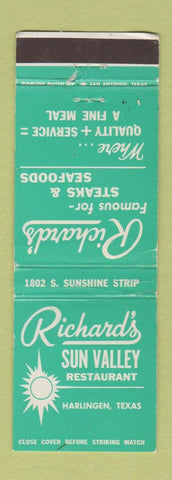 Matchbook Cover - Richard's Sun Valley Restaurant Harlingen TX TEAL WEAR