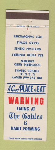 Matchbook Cover - The Gables Restaurant Marshall TX Mexican