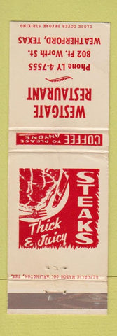Matchbook Cover - Westgate Restaurant Weatherford TX WEAR