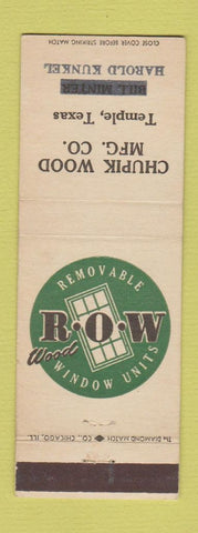 Matchbook Cover - ROW Window Units Harold Kunkel Chupik Wood Temple TX