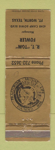 Matchbook Cover - RT Tom Fowler Insurance Fort Worth TX WEAR