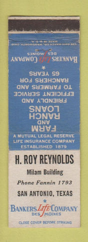 Matchbook Cover - H Roy Reynolds Insurance San Antonio TX WEAR