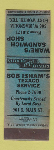Matchbook Cover - Ware's Standwich Shop Fort Worth TX Texaco oil gas WEAR