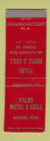 Matchbook Cover - Palms Motel Grill Baytown TX
