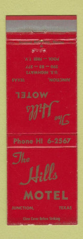 Matchbook Cover - Hills Motel Junction TX WEAR