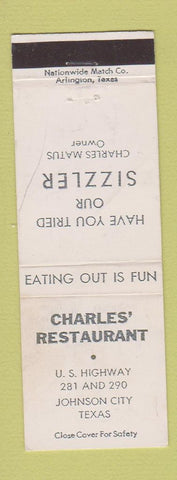 Matchbook Cover - Charles' Restaurant Johnson City TX WORN