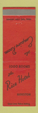 Matchbook Cover - Rice Hotel Houston TX