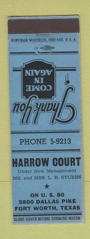 Matchbook Cover - Harrow Court Motel Fort Worth TX