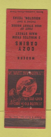 Matchbook Cover - Cozy Cabins Houston TX WEAR