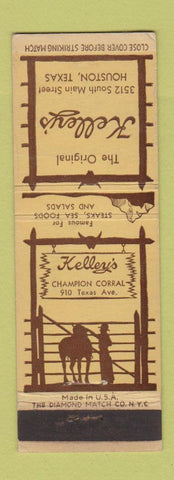 Matchbook Cover - Kelley's Restaurant Houston TX WEAR