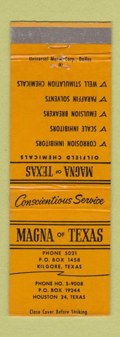 Matchbook Cover - Magna of Texas Houston Kilgore TX Oilfield Chemical