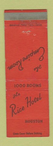 Matchbook Cover - Rice Hotel Houston TX RED WEAR