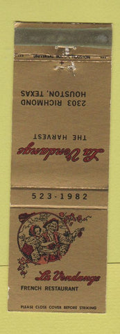 Matchbook Cover - La Vendange Restaurant French Houston TX WEAR