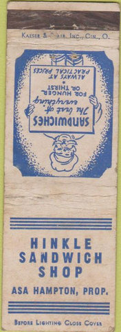 Matchbook Cover - Hinkle Sandwich Shop NO TOWN WORN