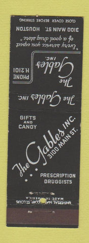 Matchbook Cover - The Gables Inc Drug Store Houston TX